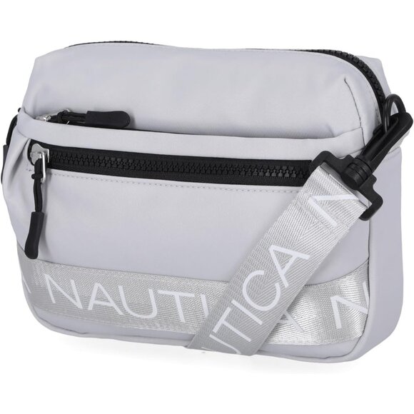 Women's Ice Grey Nylon Bean Crossbody Belt Bag Adjustable Shoulder Strap Zipper - Picture 2 of 5